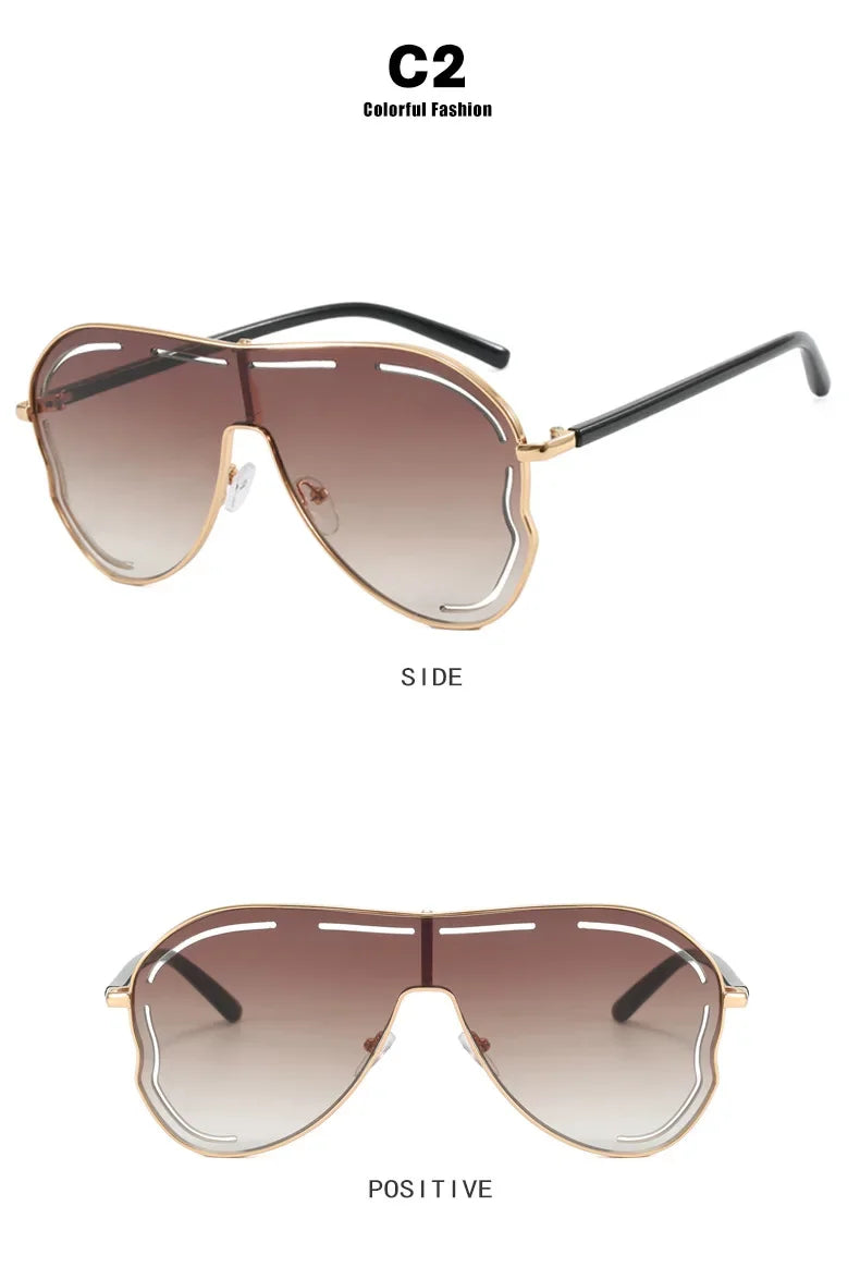 Oversized Shield One-Piece Punk Sunglasses 2025 Luxury Square Sun Glasses for Women Personality Metal Big Frame Eyewear UV400