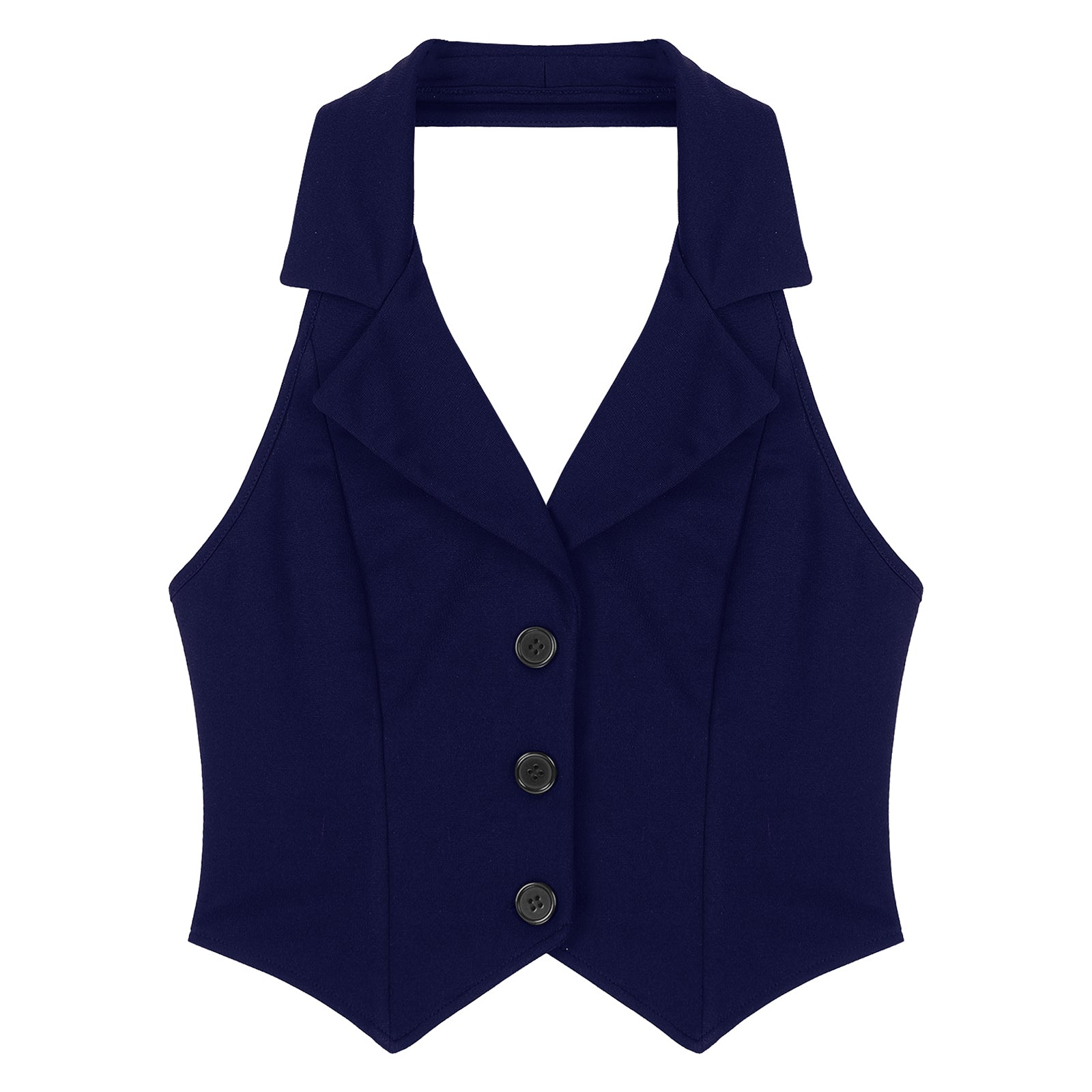 Womens Fashion Vest Shirts Separate Waistcoat Crop Tops Lapel Halter Backless Button Down Pointed Hem Vest for Party Formal Wear