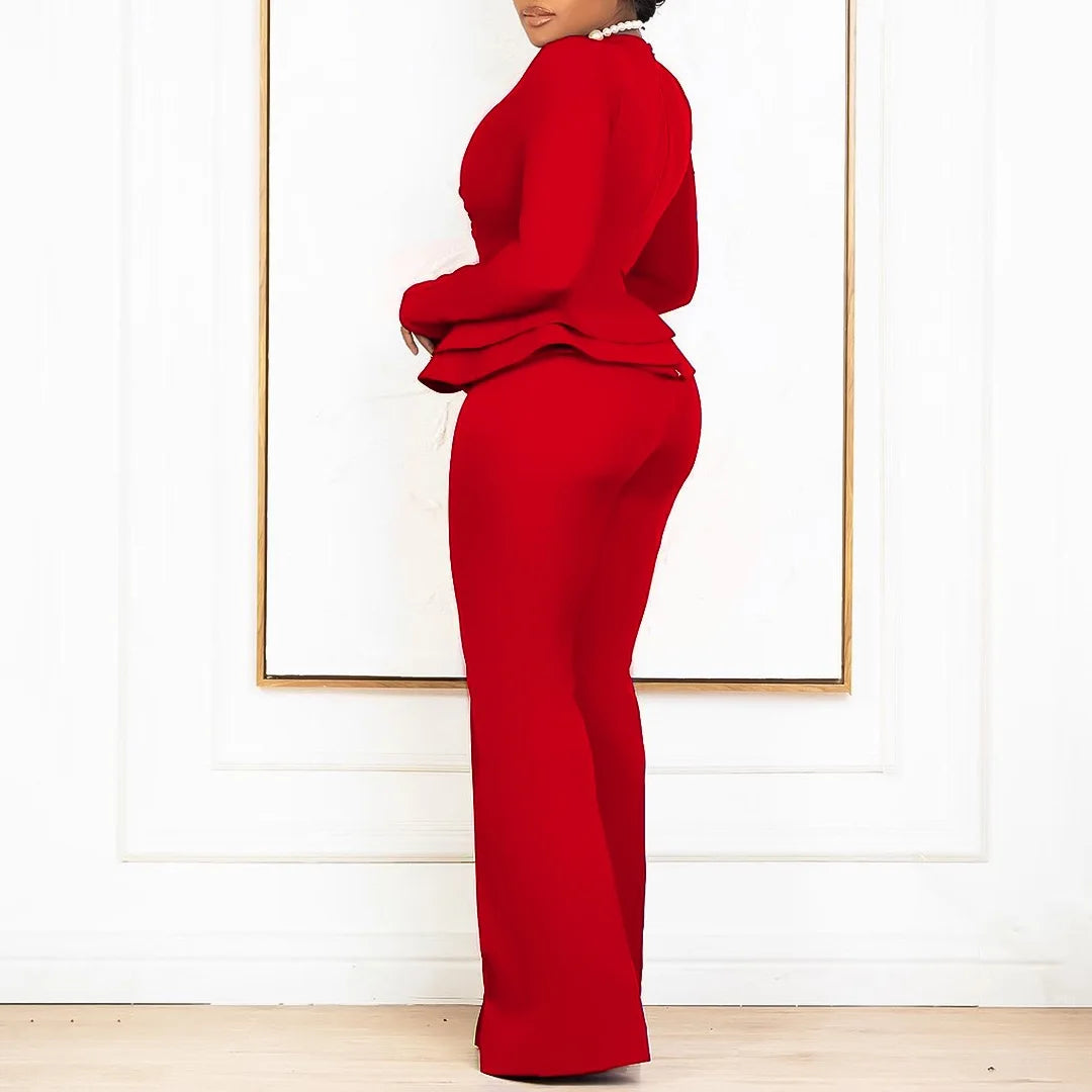 Women 2 Pieces Pants Sets Blouse V Neck Full Sleeve & Long Trousers Straight Elegant Ladies Birthday Party Dinner Outfits Cloth