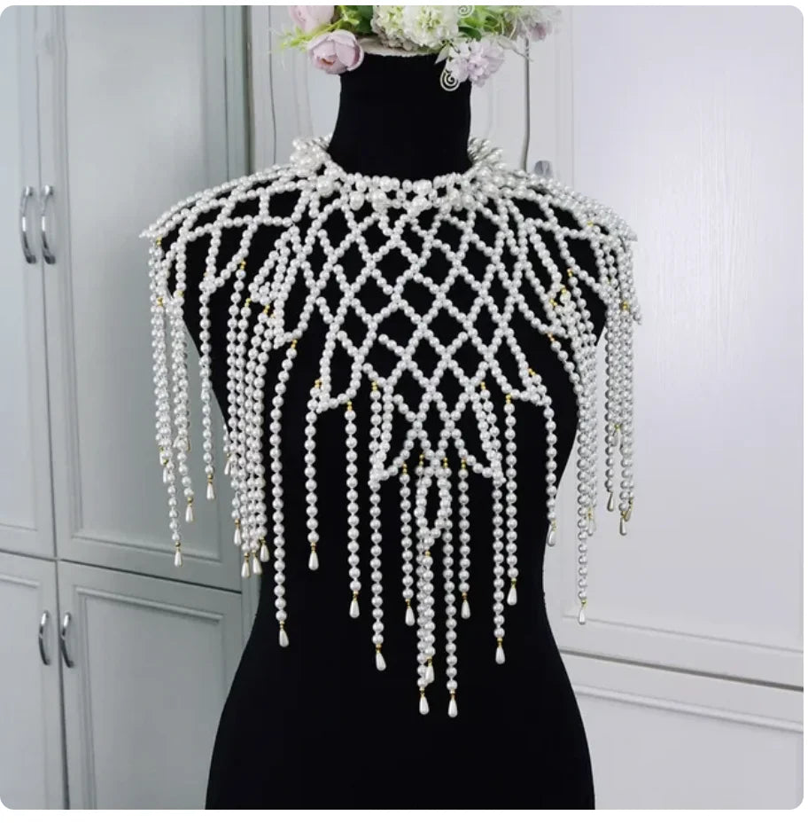 Sexy Accessories Women Bikini Pearl Chest chain Body Chain Jewelry Totally Hand-made Bra Fringed For Beach Nightclub Waist Chain