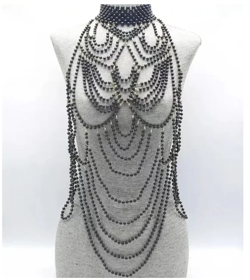 Sexy Accessories Women Bikini Pearl Chest chain Body Chain Jewelry Totally Hand-made Bra Fringed For Beach Nightclub Waist Chain