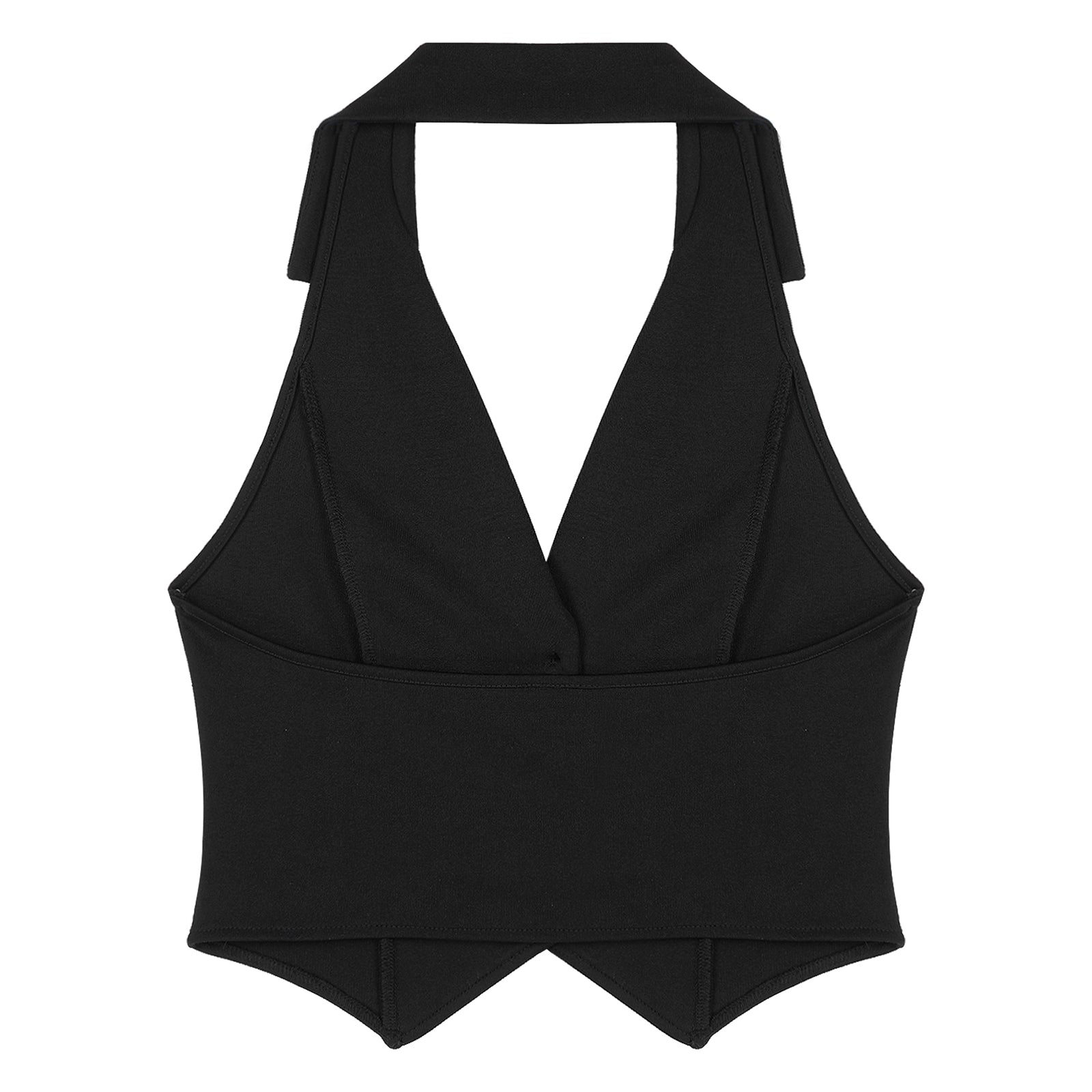 Womens Fashion Vest Shirts Separate Waistcoat Crop Tops Lapel Halter Backless Button Down Pointed Hem Vest for Party Formal Wear