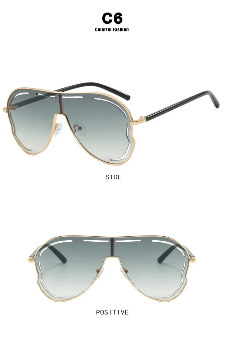 Oversized Shield One-Piece Punk Sunglasses 2025 Luxury Square Sun Glasses for Women Personality Metal Big Frame Eyewear UV400
