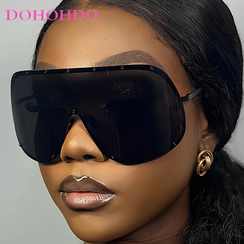Oversized Metal Rimless Integrated Windproof Sunglasses For Women 2025 Trends Y2k Luxury Brand Design Sun Glasses Unisex UV400