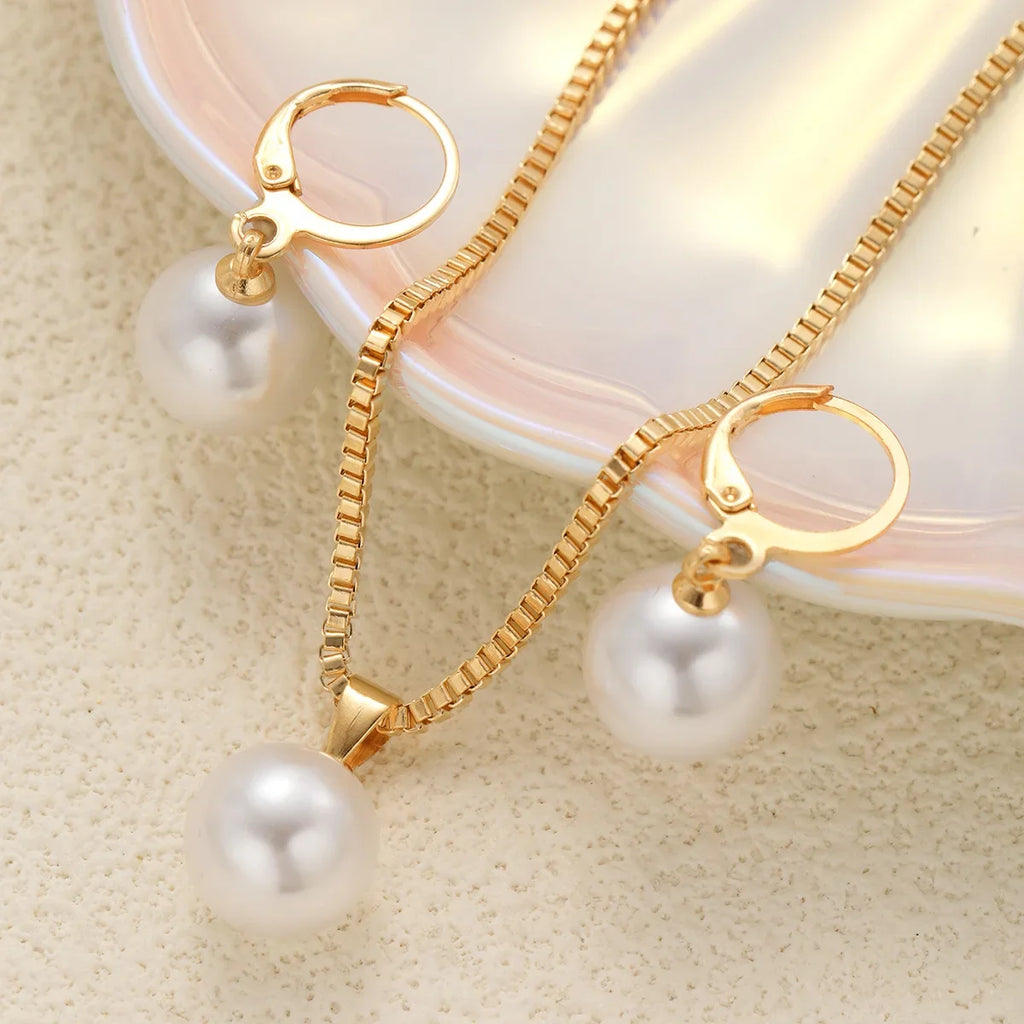 Pearl Jewelry Set For Women Dangle Earrings Pendant Necklace Simple Dainty Daily Wear Outfit  Party Accessories