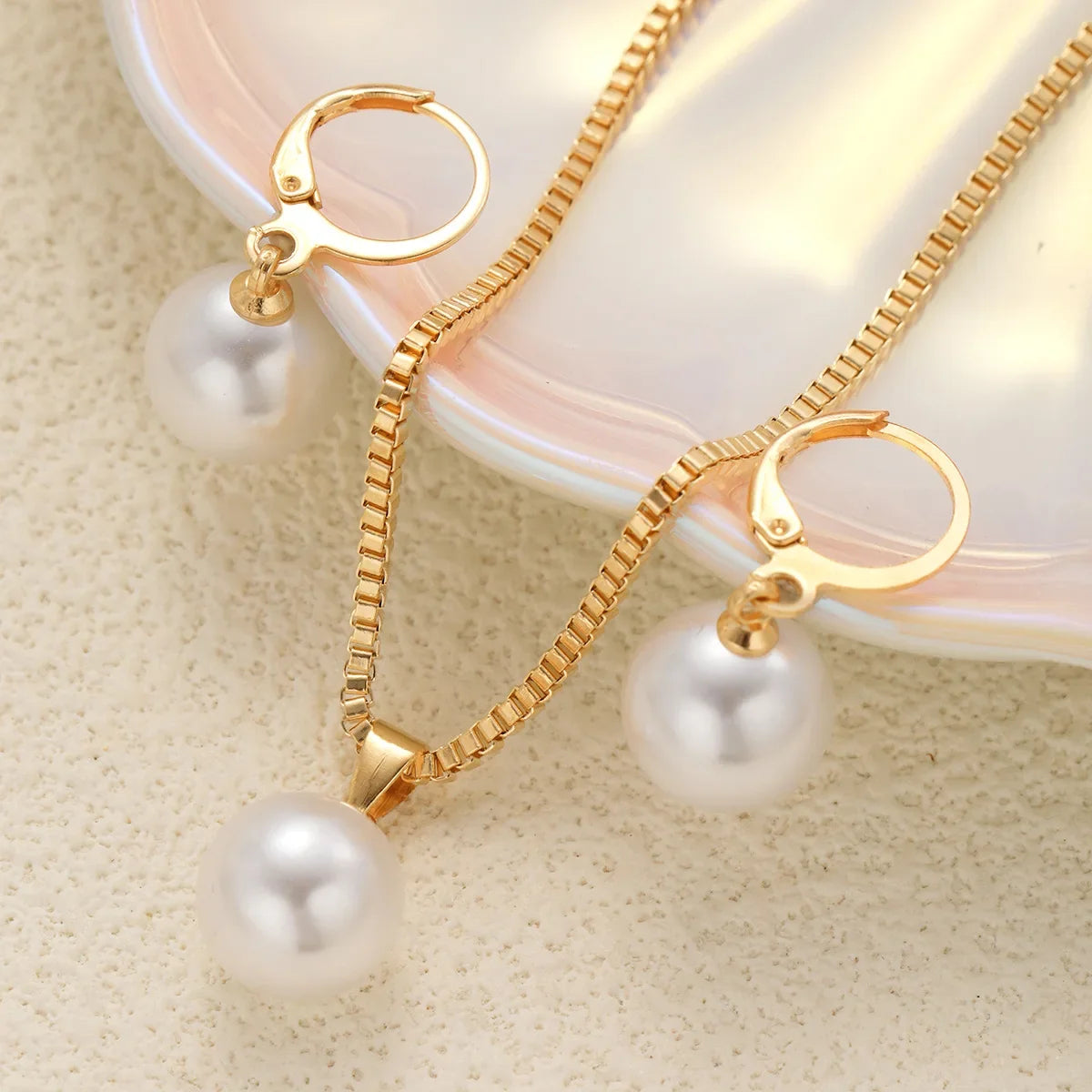 Pearl Jewelry Set For Women Dangle Earrings Pendant Necklace Simple Dainty Daily Wear Outfit  Party Accessories