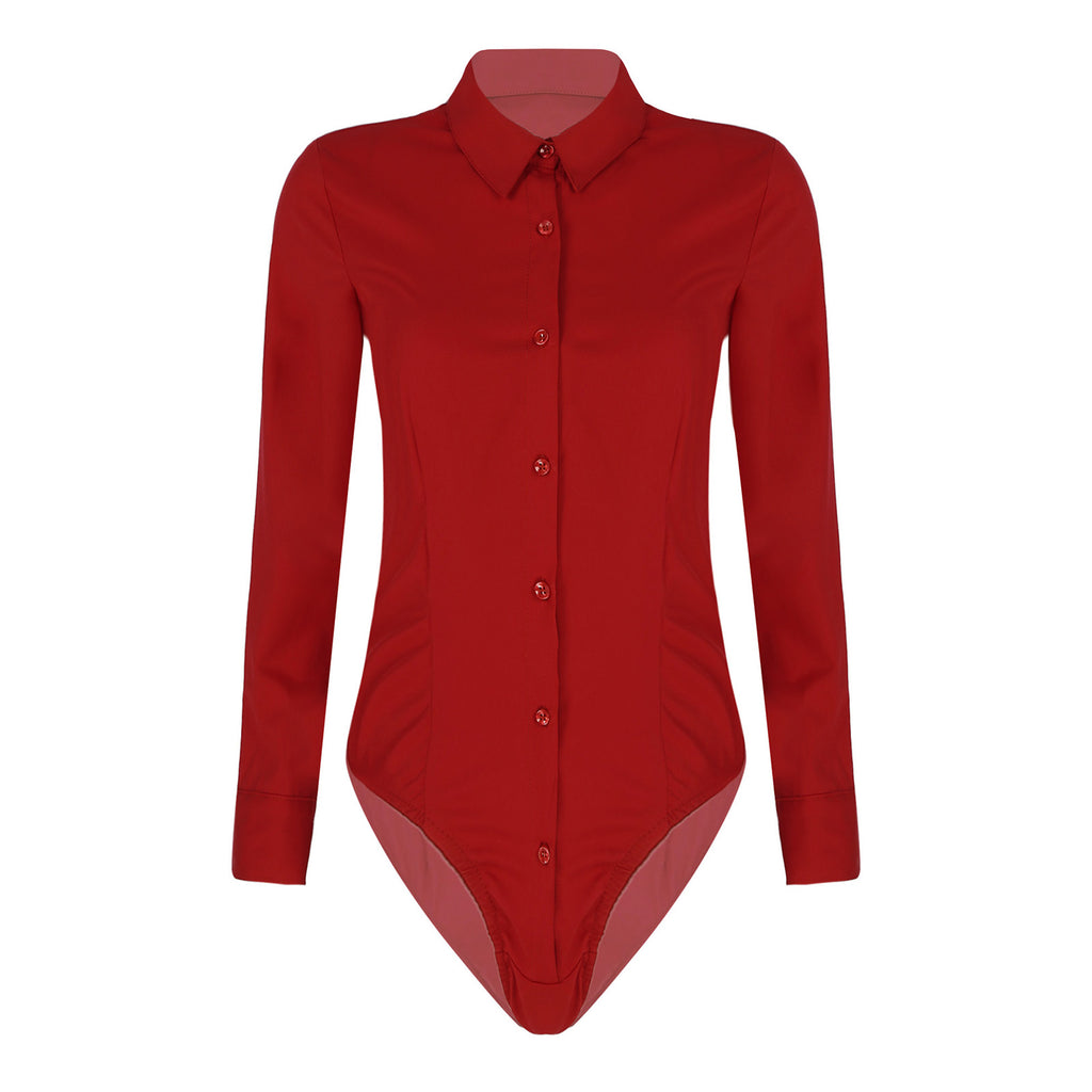 Women's Body Shirt Office Lady Work Uniforms White Blouses Slim Clothes Long Sleeve OL Shirt Leotard Easy Care Work Tights Shirt