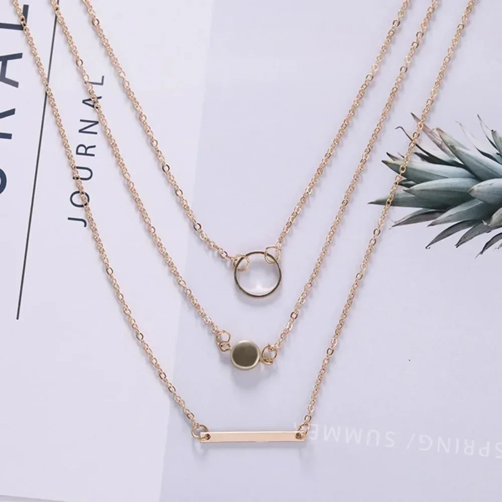 New Fashion Jewelry Gifts Women New Multilayer Metal Round Chokers Necklaces Geometric Circles Statement Accessories 2025