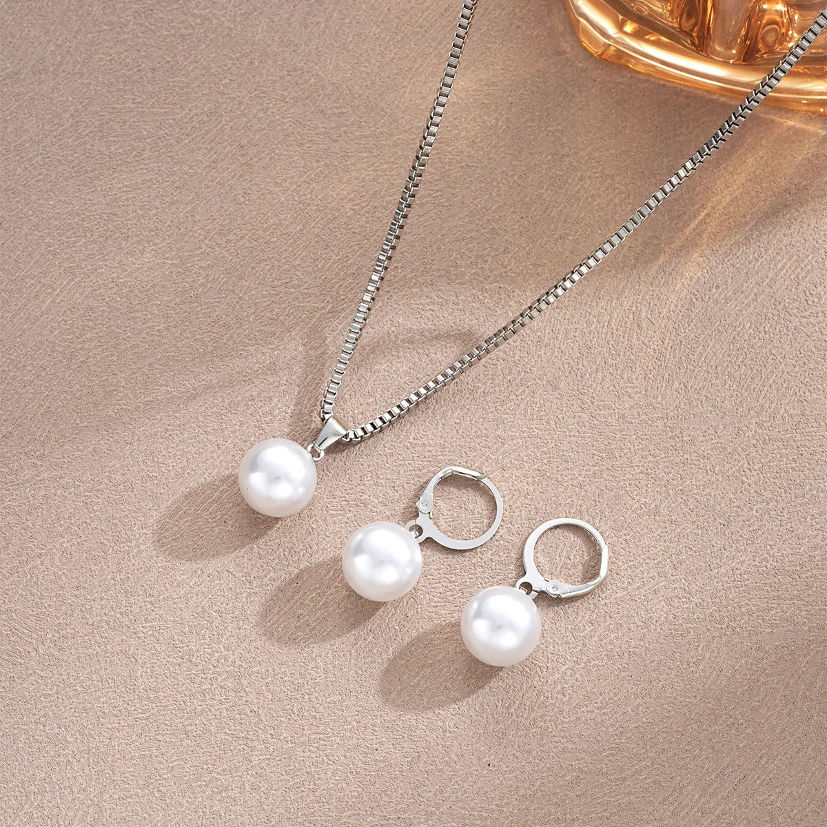 Pearl Jewelry Set For Women Dangle Earrings Pendant Necklace Simple Dainty Daily Wear Outfit  Party Accessories