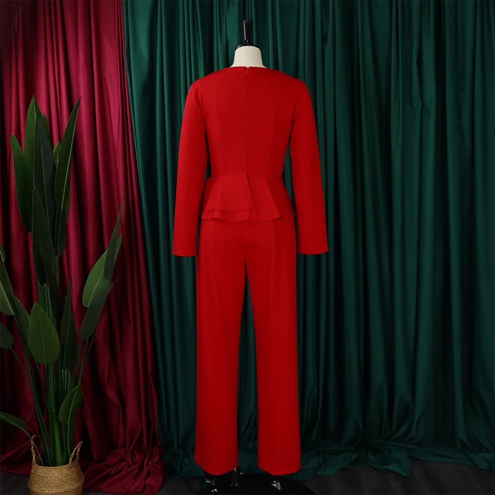 Women 2 Pieces Pants Sets Blouse V Neck Full Sleeve & Long Trousers Straight Elegant Ladies Birthday Party Dinner Outfits Cloth