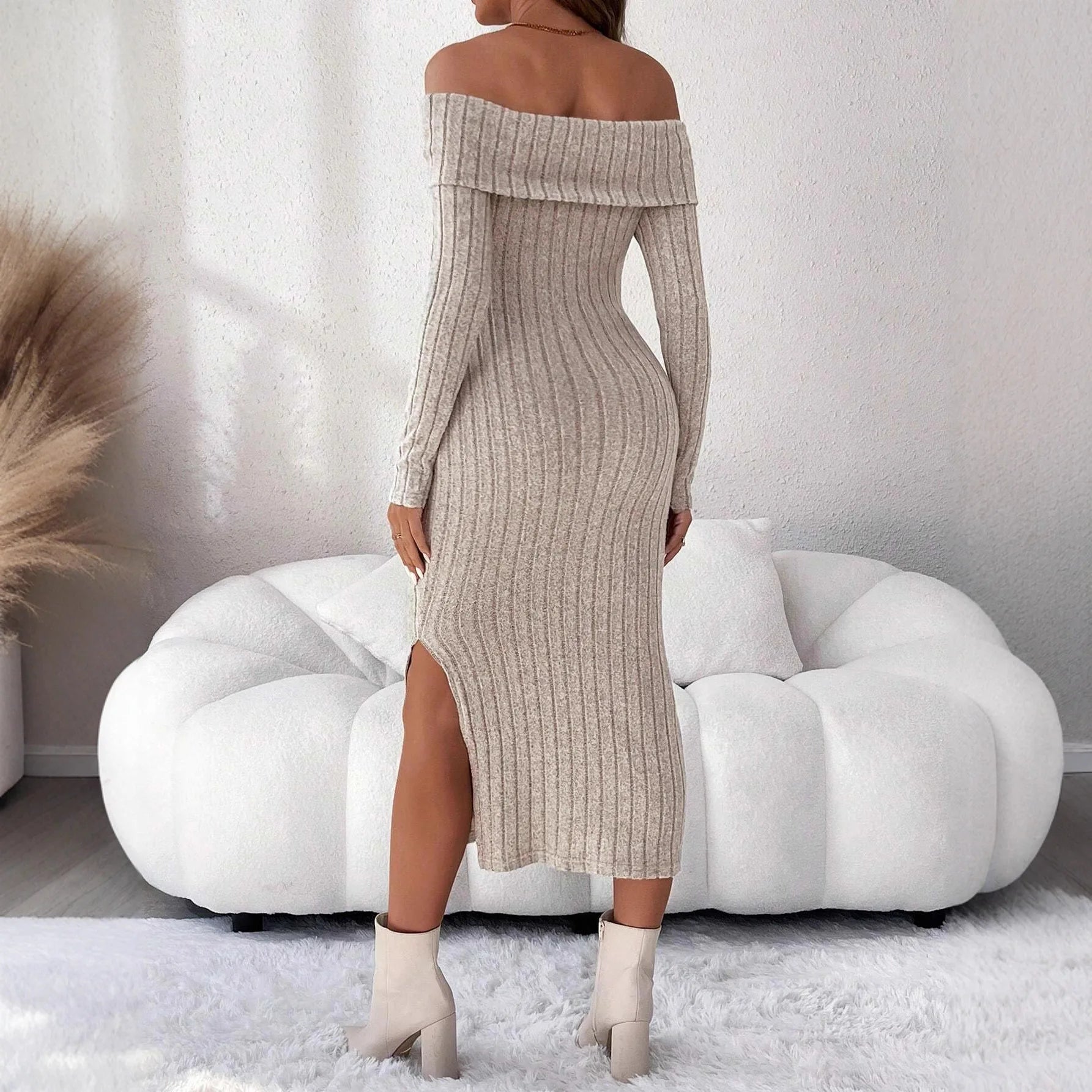 Maternity Clothes Pregnant Women Dress Photoshoot Clothing Autumn Winter One-shoulder Slimming Body-hugging Long-sleeved Knitted