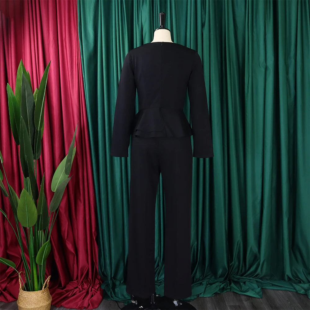 Women 2 Pieces Pants Sets Blouse V Neck Full Sleeve & Long Trousers Straight Elegant Ladies Birthday Party Dinner Outfits Cloth