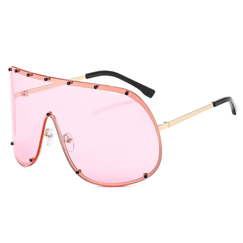 Oversized Metal Rimless Integrated Windproof Sunglasses For Women 2025 Trends Y2k Luxury Brand Design Sun Glasses Unisex UV400