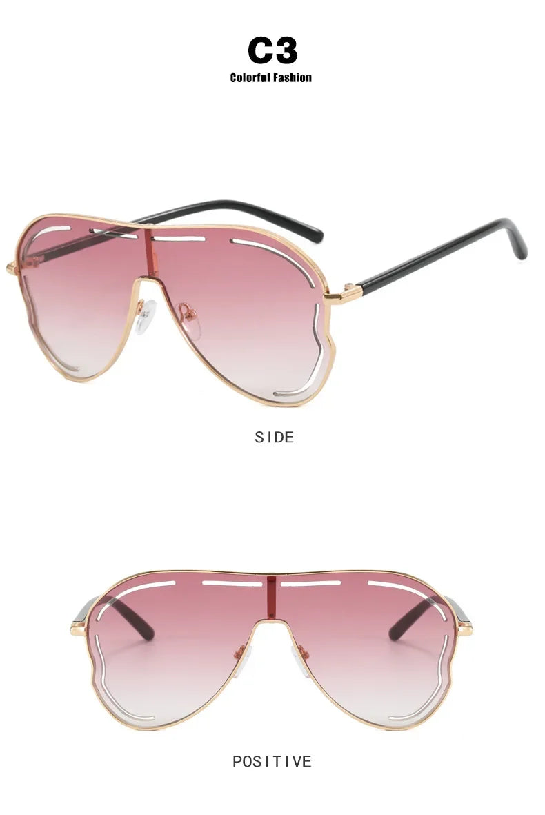 Oversized Shield One-Piece Punk Sunglasses 2025 Luxury Square Sun Glasses for Women Personality Metal Big Frame Eyewear UV400