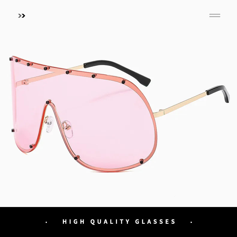 Oversized Metal Rimless Integrated Windproof Sunglasses For Women 2025 Trends Y2k Luxury Brand Design Sun Glasses Unisex UV400