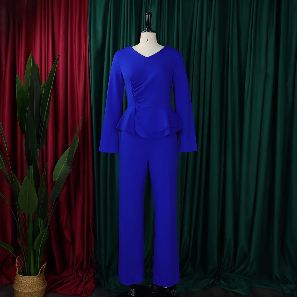 Women 2 Pieces Pants Sets Blouse V Neck Full Sleeve & Long Trousers Straight Elegant Ladies Birthday Party Dinner Outfits Cloth