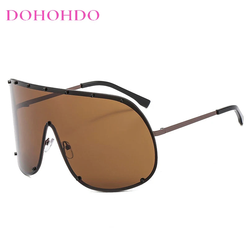 Oversized Metal Rimless Integrated Windproof Sunglasses For Women 2025 Trends Y2k Luxury Brand Design Sun Glasses Unisex UV400