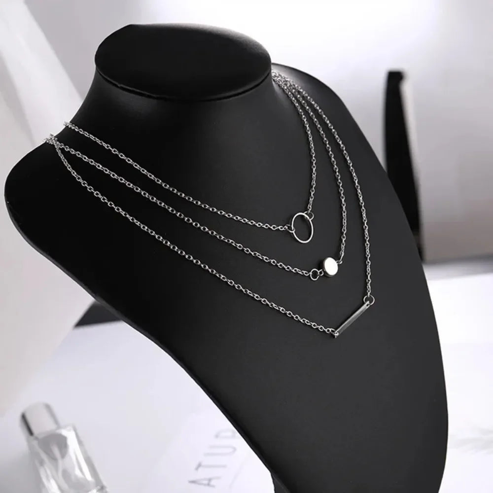 New Fashion Jewelry Gifts Women New Multilayer Metal Round Chokers Necklaces Geometric Circles Statement Accessories 2025