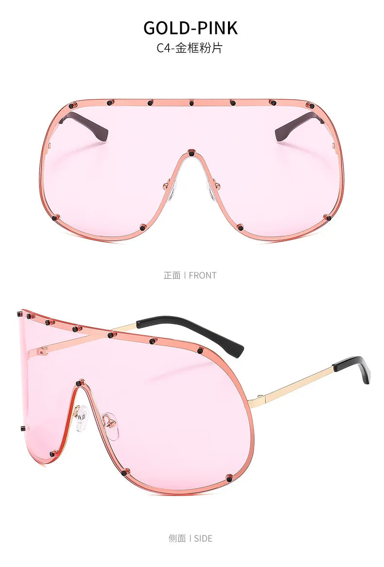 Oversized Metal Rimless Integrated Windproof Sunglasses For Women 2025 Trends Y2k Luxury Brand Design Sun Glasses Unisex UV400