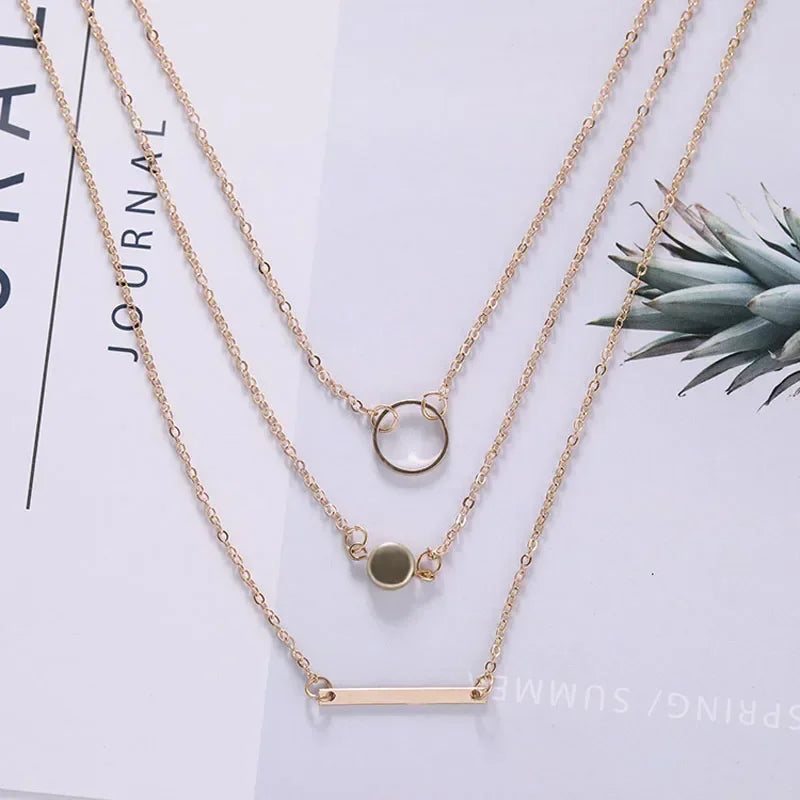 New Fashion Jewelry Gifts Women New Multilayer Metal Round Chokers Necklaces Geometric Circles Statement Accessories 2025