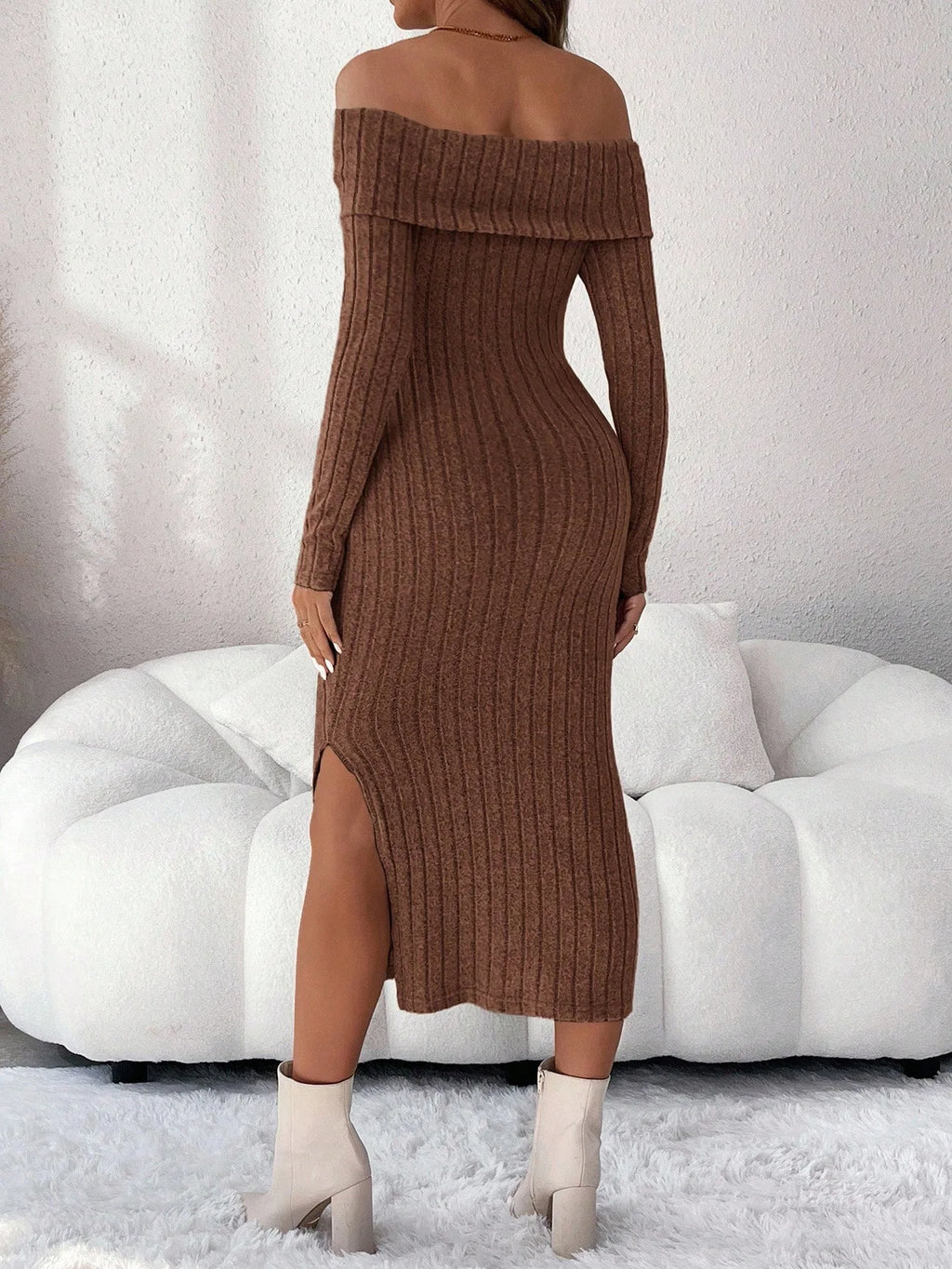 Maternity Clothes Pregnant Women Dress Photoshoot Clothing Autumn Winter One-shoulder Slimming Body-hugging Long-sleeved Knitted