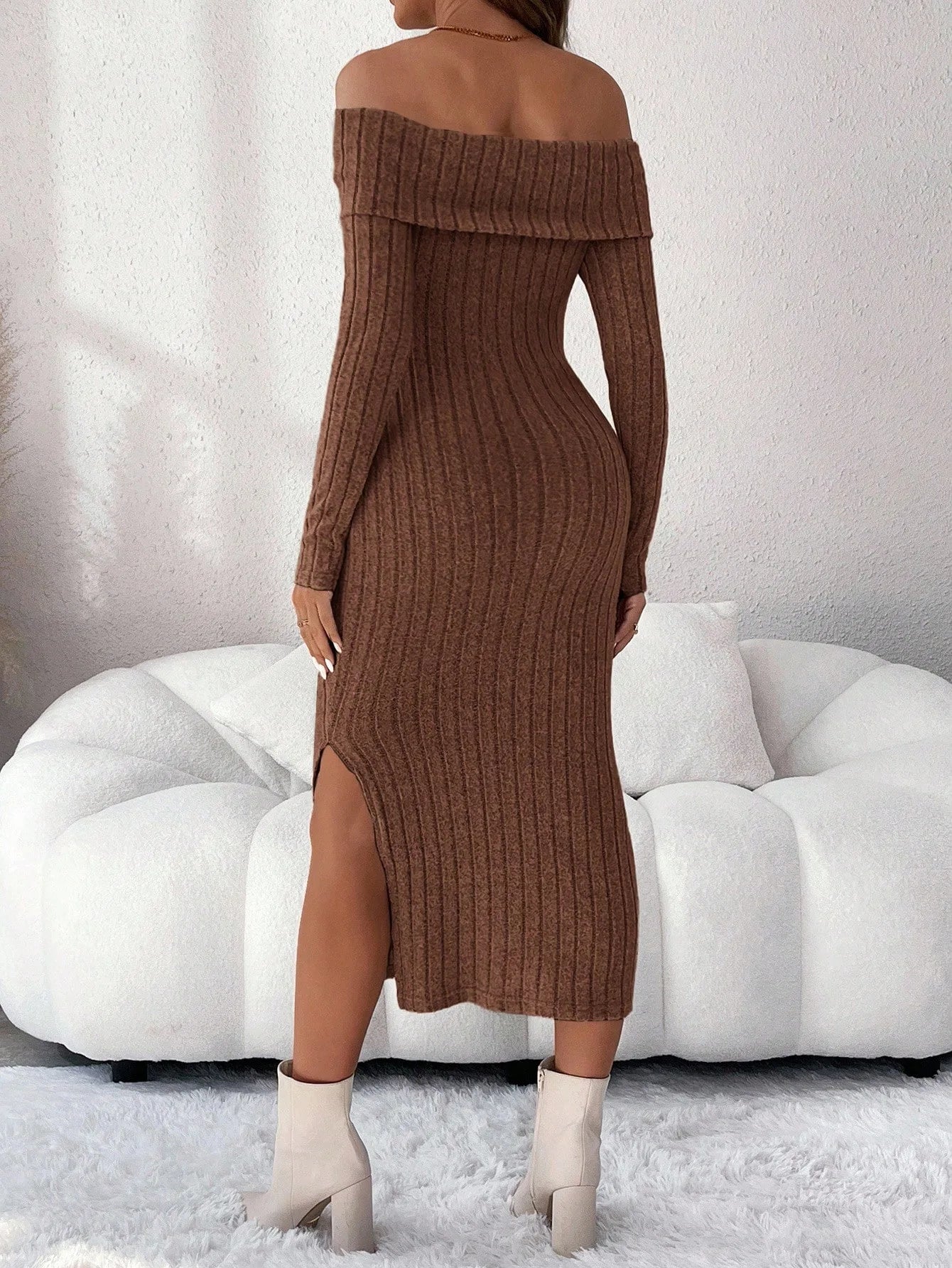 Maternity Clothes Pregnant Women Dress Photoshoot Clothing Autumn Winter One-shoulder Slimming Body-hugging Long-sleeved Knitted