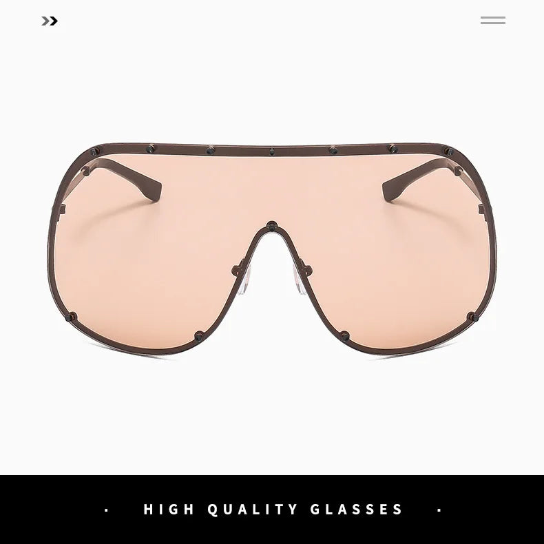 Oversized Metal Rimless Integrated Windproof Sunglasses For Women 2025 Trends Y2k Luxury Brand Design Sun Glasses Unisex UV400