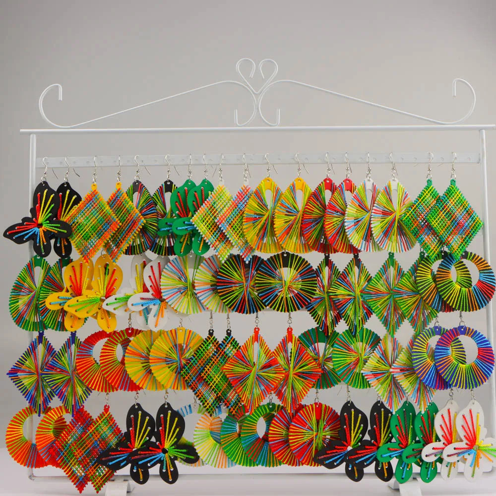 10Pairs/Lot Vintage Fashion Color Printed Wooden Chic Pendant Earrings With Random Styles For Daily Gift Giving Party