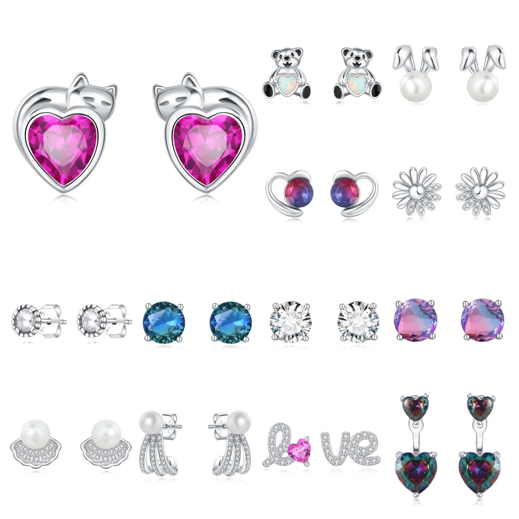 2025 HOT 925 Sterling Silver Stud Earrings S925 Heart Shaped Zircon Simple Fine Wedding Jewelry Christmas Thanksgiving Gifts