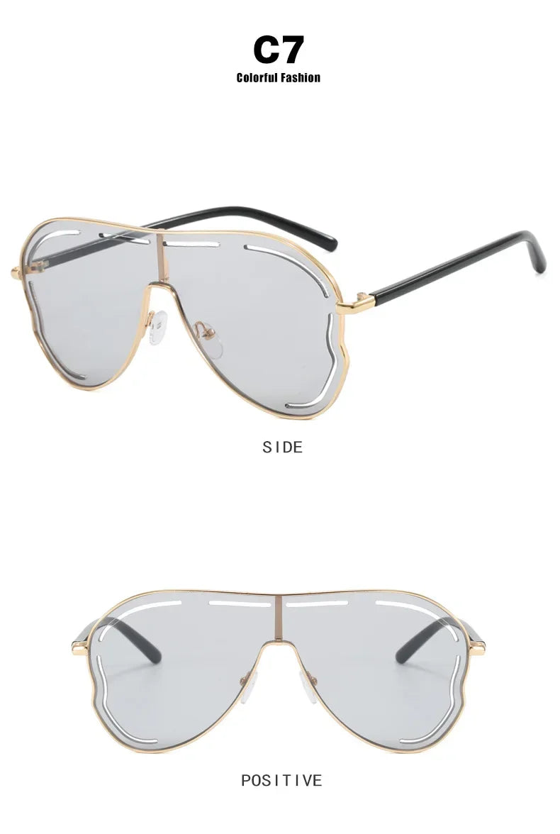 Oversized Shield One-Piece Punk Sunglasses 2025 Luxury Square Sun Glasses for Women Personality Metal Big Frame Eyewear UV400