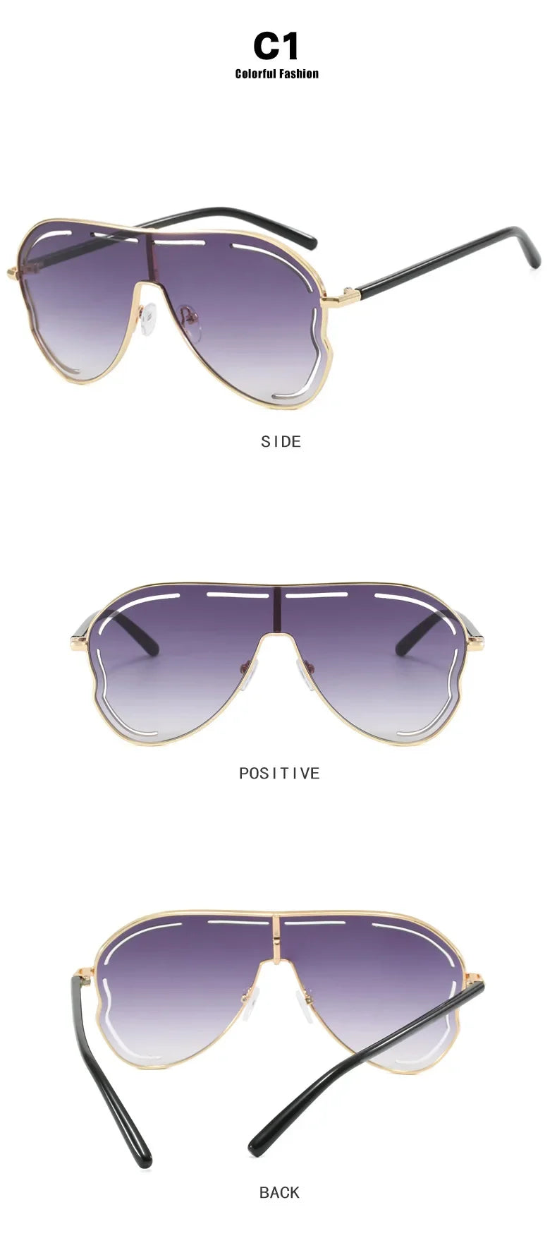 Oversized Shield One-Piece Punk Sunglasses 2025 Luxury Square Sun Glasses for Women Personality Metal Big Frame Eyewear UV400