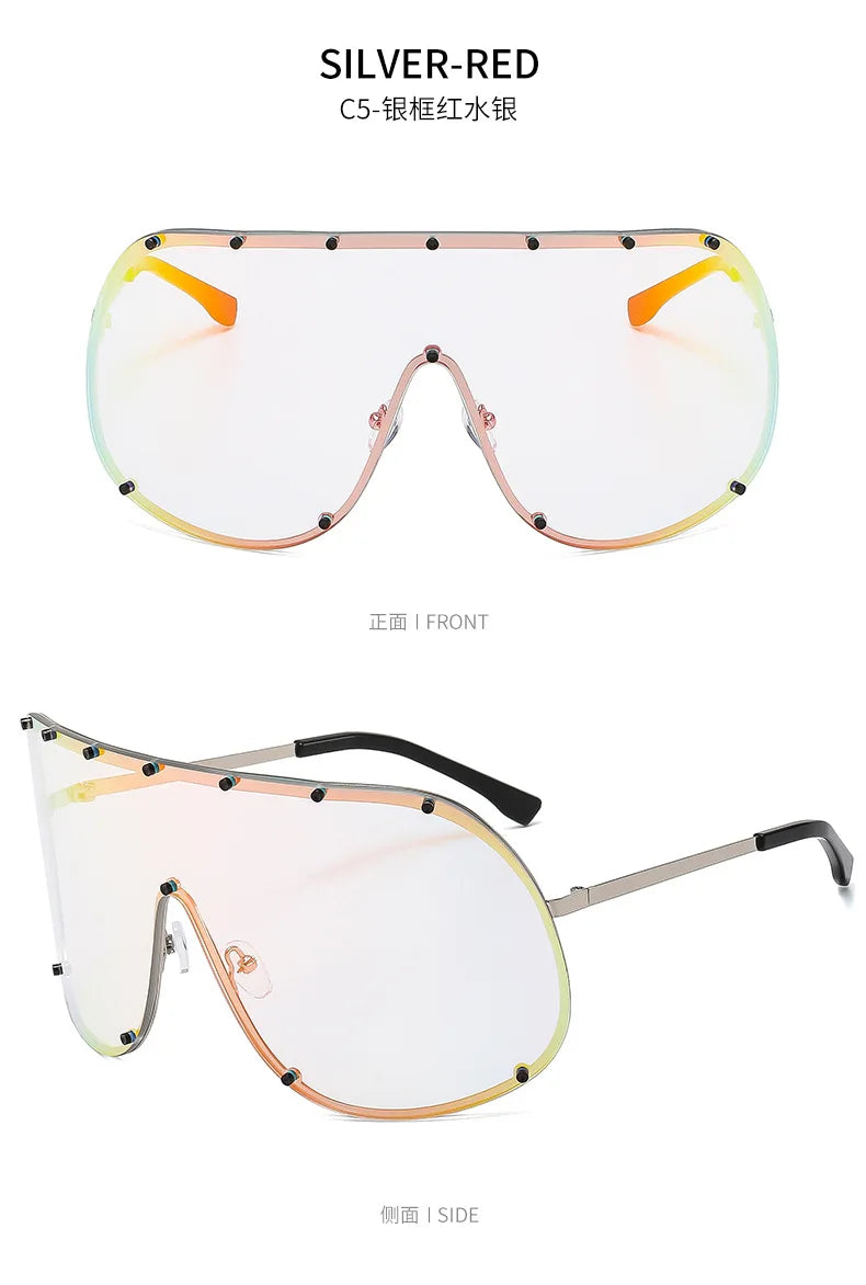 Oversized Metal Rimless Integrated Windproof Sunglasses For Women 2025 Trends Y2k Luxury Brand Design Sun Glasses Unisex UV400