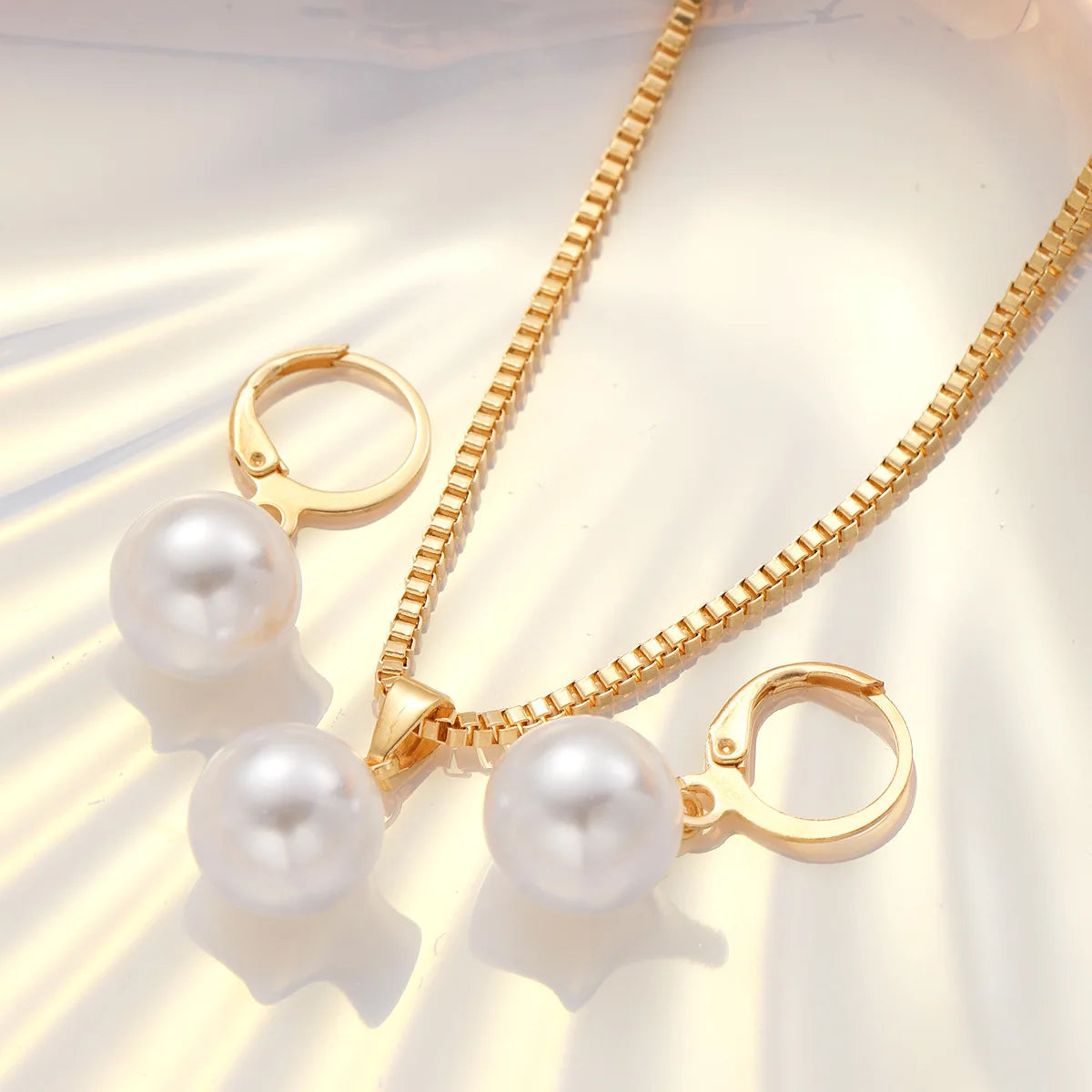 Pearl Jewelry Set For Women Dangle Earrings Pendant Necklace Simple Dainty Daily Wear Outfit  Party Accessories