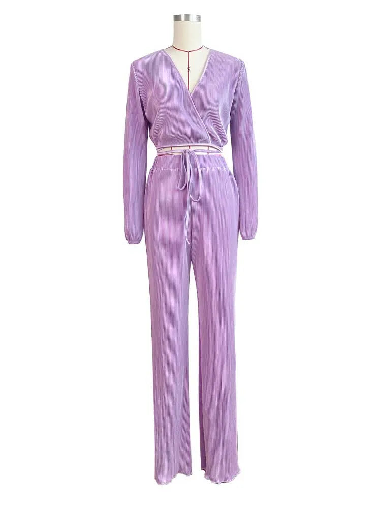 Casual Sets Womens Outfits Fall Clothes 2 Piece Lounge Set Draped Top and Elastic Wrap Pant Sets Outfits Wholesale Dropshipping