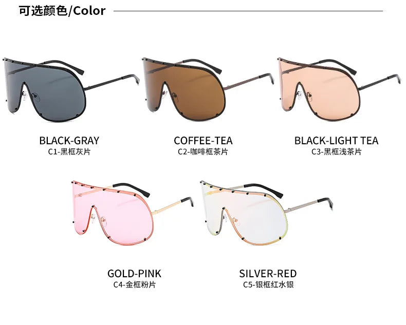 Oversized Metal Rimless Integrated Windproof Sunglasses For Women 2025 Trends Y2k Luxury Brand Design Sun Glasses Unisex UV400