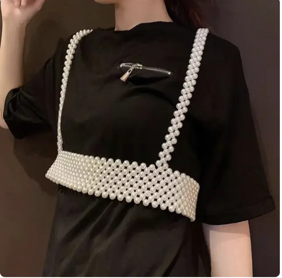 Sexy Accessories Women Bikini Pearl Chest chain Body Chain Jewelry Totally Hand-made Bra Fringed For Beach Nightclub Waist Chain