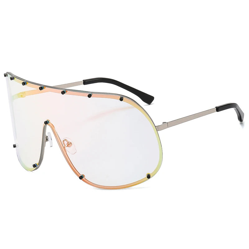 Oversized Metal Rimless Integrated Windproof Sunglasses For Women 2025 Trends Y2k Luxury Brand Design Sun Glasses Unisex UV400