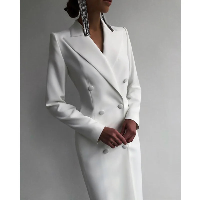 Women's Suit Long Blazer Double Breasted Jacket White Tuxedo Party Point Lapel Clothes спортивный костюм женск