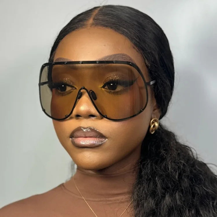 Oversized Metal Rimless Integrated Windproof Sunglasses For Women 2025 Trends Y2k Luxury Brand Design Sun Glasses Unisex UV400