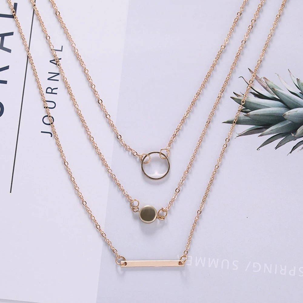 New Fashion Jewelry Gifts Women New Multilayer Metal Round Chokers Necklaces Geometric Circles Statement Accessories 2025